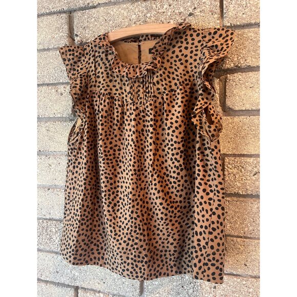J.Crew Polka Dot Ruffle Sleeve Brown & Black Blouse Womens M - Picture 2 of 8